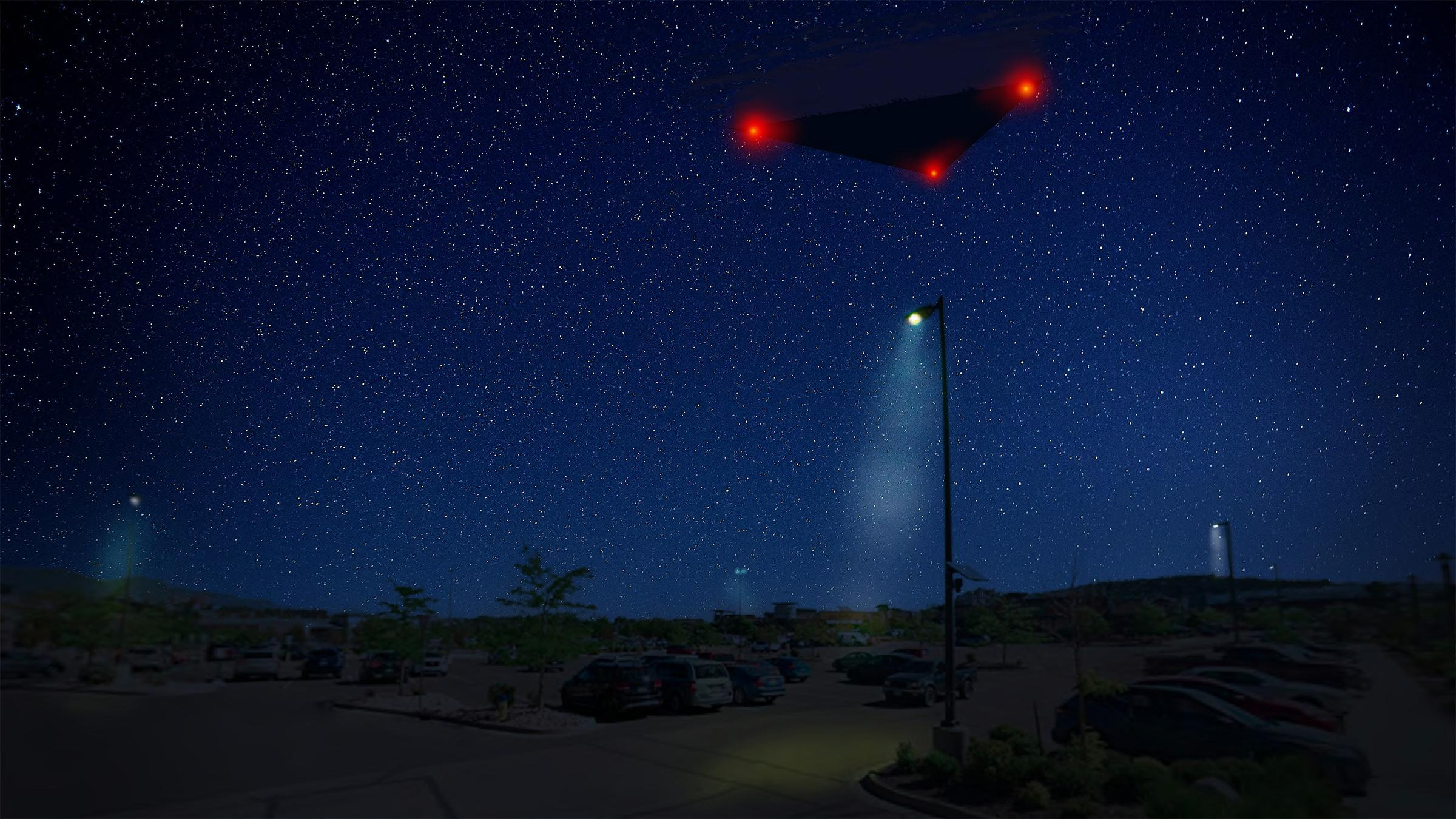 Digital Rendering Large Triangle with Red Lights 2023